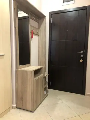 a bathroom with a black door and a mirror at Private Studio Sunny Beach- Cascadas in Sunny Beach
