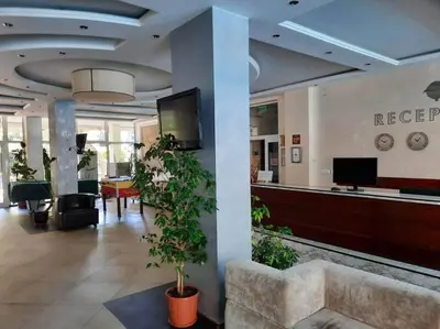 a lobby with a reception desk and a waiting room at Central, 1 Bed Apt, 3* Yassen in Sunny Beach