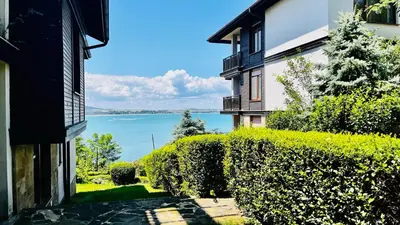 a view of the water from a building at Cozy Home Santa Marina Sozopol in Sozopol