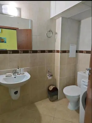 a bathroom with a sink and a toilet at Sunny Cozy Apartment Primorsko in Primorsko