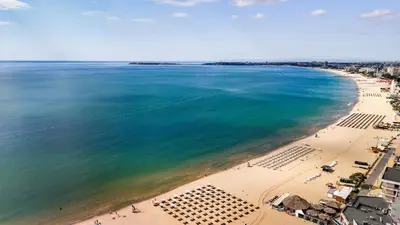 an aerial view of a beach and the ocean at Sentido Bellevue Beach- All Inclusive & Beach Access in Sunny Beach