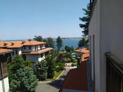 a view from a building of a street with houses at Sea Bliss Retreat -Santa Marina - Sozopol in Sozopol
