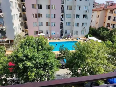 a view of a swimming pool in a apartment at Billy's two- bed apart for Rent at Sunny Beach in Sunny Beach
