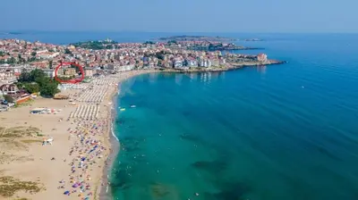 an aerial view of a beach and a city at апартамент под наем на първа линия море in Sozopol