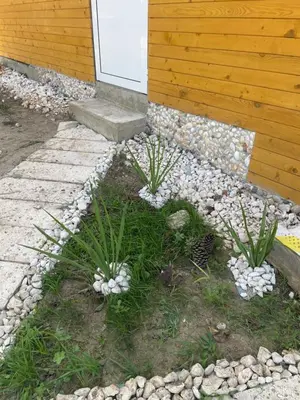 a garden with rocks and plants in front of a house at Sun Houses Novo Oriahovo in Novo Oryakhovo
