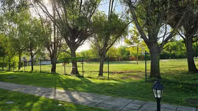 a park with trees and a lamp in the grass at Smokinia Sunrise - Kavatsi Beach, Sozopol in Sozopol