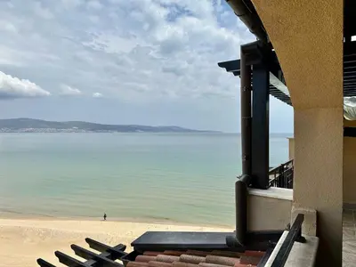 a view of the beach from a building at Oazis VIP Club in Sunny Beach