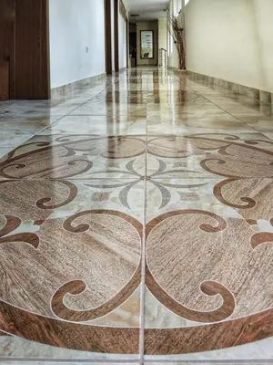 a lobby with a floor with a design on it at Elizabeth Dy Boutique Hotel in Nesebar