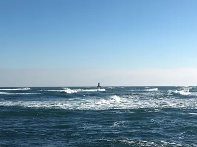 a boat in the ocean on the water at Seaside apartment Tyndzha in Pomorie
