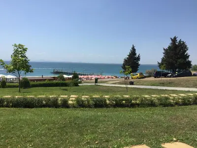a park with the ocean in the background at Studio Apartment C32 in Dream Holiday Complex Ravda in Ravda