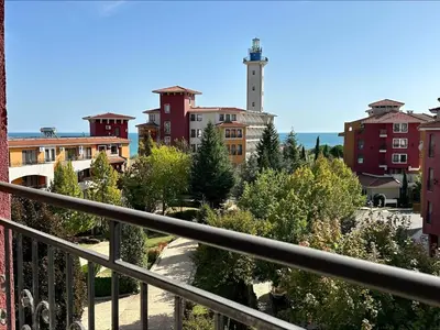 a view of a city from a balcony at Menada Apartments in Marina Cape in Aheloy