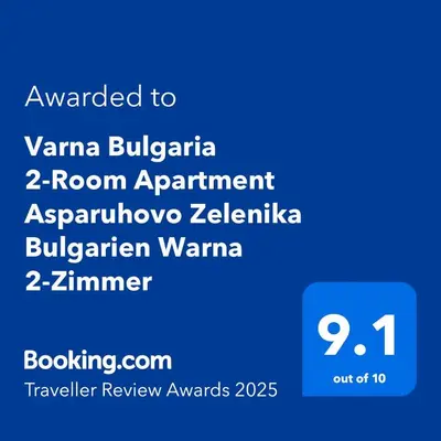 a screenshot of a phone with the text awarded to varna bulgaria at Varna Bulgaria 2-Room Apartment Asparuhovo Zelenika Bulgarien Warna 2-Zimmer in Galata