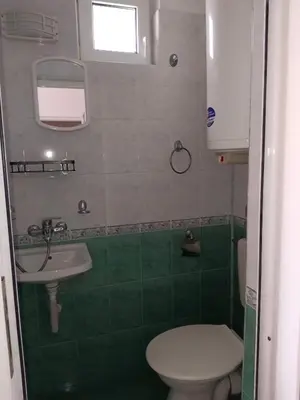 a small bathroom with a toilet and a sink at Стаи за гости Ники in Nesebar