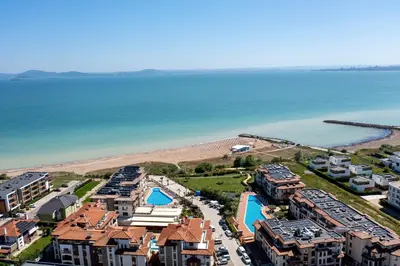 an aerial view of a resort near the beach at Luxury Sea Villas - Kabalan in Burgas City
