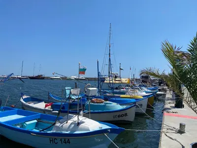 a group of boats docked in a harbor at HORIZON 13 'A' APARTMENT Sveti Vlas in Sveti Vlas