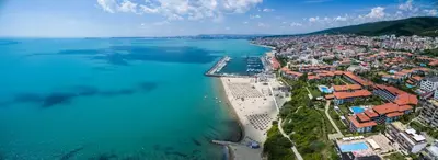an aerial view of a city and the ocean at HORIZON 25 'Б' Apartment Sveti Vlas in Sveti Vlas
