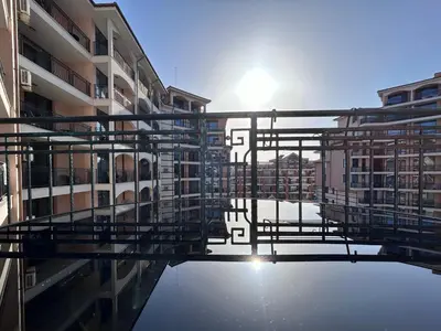 a pool of water in the middle of a building at Karolina Apartment 65 in Sunny Beach