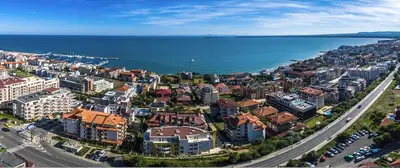 an aerial view of a city next to the ocean at HORIZON 9 'Б' Apartment Sveti Vlas in Sveti Vlas