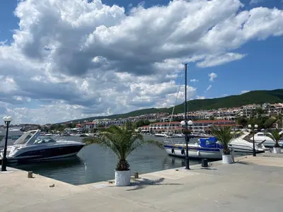 a couple of boats docked in a harbor at HORIZON 28 'В' Apartment Sveti Vlas in Sveti Vlas