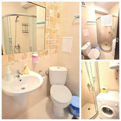 a bathroom with a toilet sink and a shower at Coliber Apart Cascadas in Sunny Beach