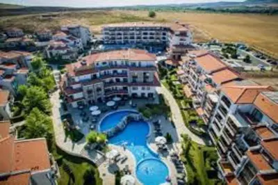 an aerial view of a resort with a swimming pool at Scenic, 2 Bedroom Apt with Views in Kableshkovo