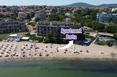 an aerial view of a beach with a crowd of people at Apartment Porto Chernomoretz in Chernomorets