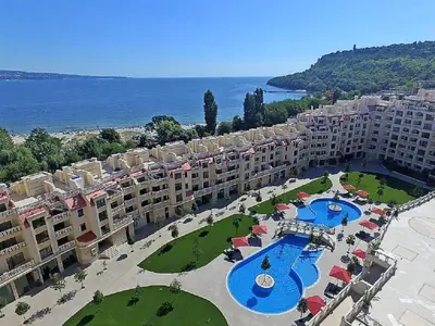 an aerial view of a resort with two swimming pools at South Bay Apartment - Varna in Varna City