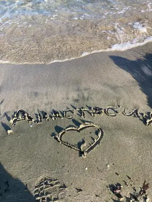 a heart drawn in the sand on the beach at Saint Anastasia lozenets in Lozenets