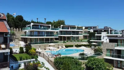 arial view of a hotel with a swimming pool at 2 Bed Suite, Exclusive Sea Views in Sozopol