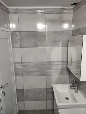 a bathroom with a shower and a sink at rozi in Burgas City