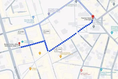 a map of a subway line with a blue highlighted at The Central House 2 in Burgas City