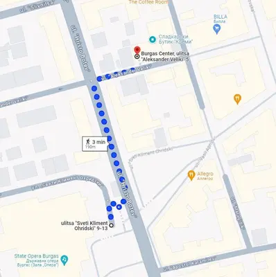 a map of the intersection of route at The Central House 3 in Burgas City