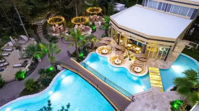 an overhead view of a swimming pool at a resort at Tranquilo Escapes in Sunny Beach