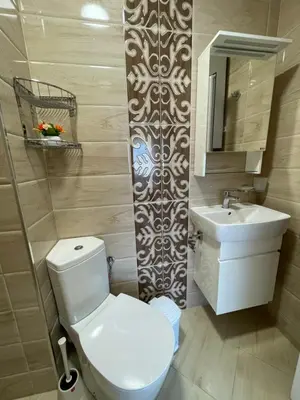 a bathroom with a toilet and a sink at Garmanovi Apartment in Sozopol, with free parking in Sozopol