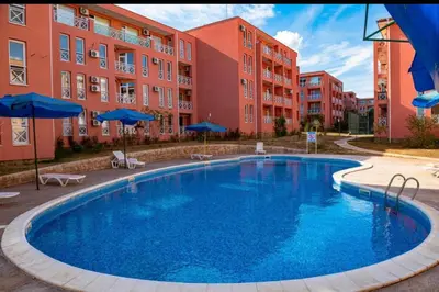 a large swimming pool in front of some buildings at Studio in Sunny day 6 complex in Sunny Beach