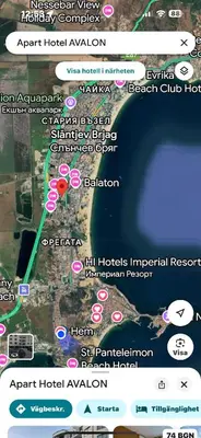 a screenshot of a cell phone with a map at Apart Hotel Avalon in Sunny Beach