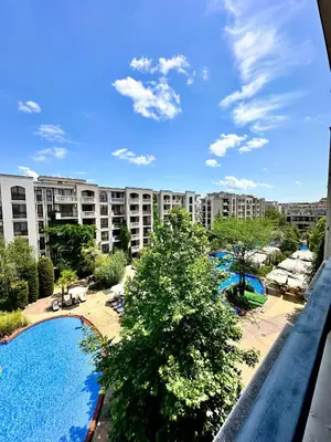 a view of an apartment complex with two swimming pools at Studio at Kaskadas A44 in Sunny Beach