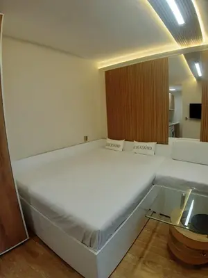 a bedroom with a large white bed in a room at Apartment TINA in Varna City