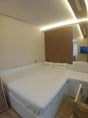 a bedroom with a large white bed in a room at Apartment TINA in Varna City