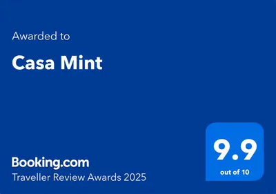 a blue screen with the text awarded to csa mint at Casa Mint in Sozopol