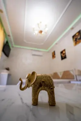 a small elephant figurine on the floor of a room at AR Luxury Apartments Ravda in Ravda
