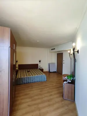 a bedroom with a bed and a couch in a room at Elenite Sea View Apartments in Elenite