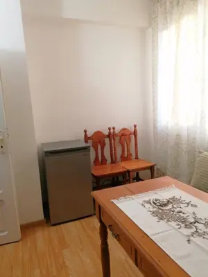 a kitchen with two chairs and a table and a refrigerator at Апартаменти Захариеви 4 in Byala