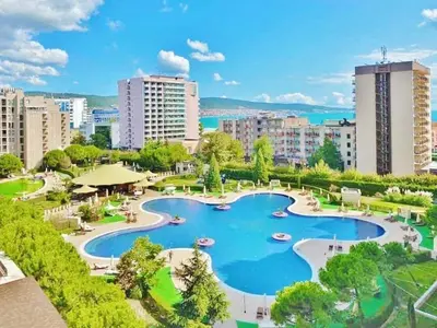 a view of a park in a city at Apartment in Royal Beach Barcelo in Sunny Beach