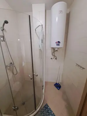 a bathroom with a shower with a glass shower stall at Kalia Sunny Beach 1 bedroom apartment in Sunny Beach