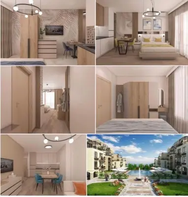 a collage of four pictures of aominium at Sveti vlas apartament Sorrento Sole Mare V&D Luxury Style Apartment Свети-влас апартамент студио in Sveti Vlas