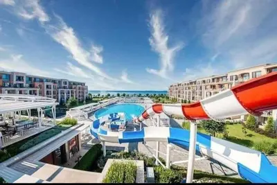 a view of a water park with a water slide at Privet apartament in Premier Fort in Sveti Vlas