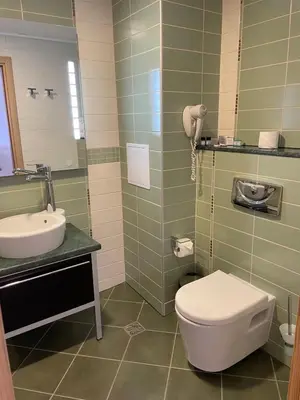 a bathroom with a toilet and a sink at Private apartments Ravda-Emerald in Ravda