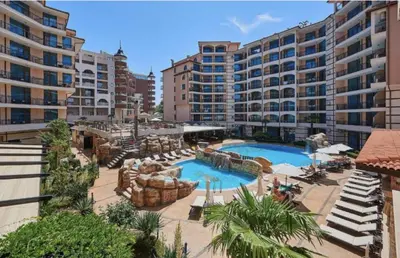 a resort with a pool and a water park at Karolina complex appartment in Sunny Beach