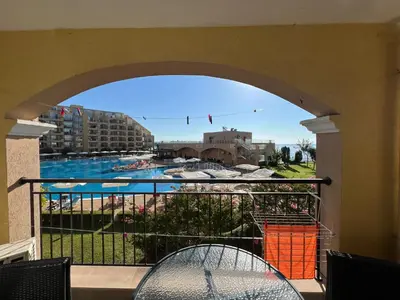 a view of a pool from a balcony at Midia Grand Resort Aheloy in Aheloy